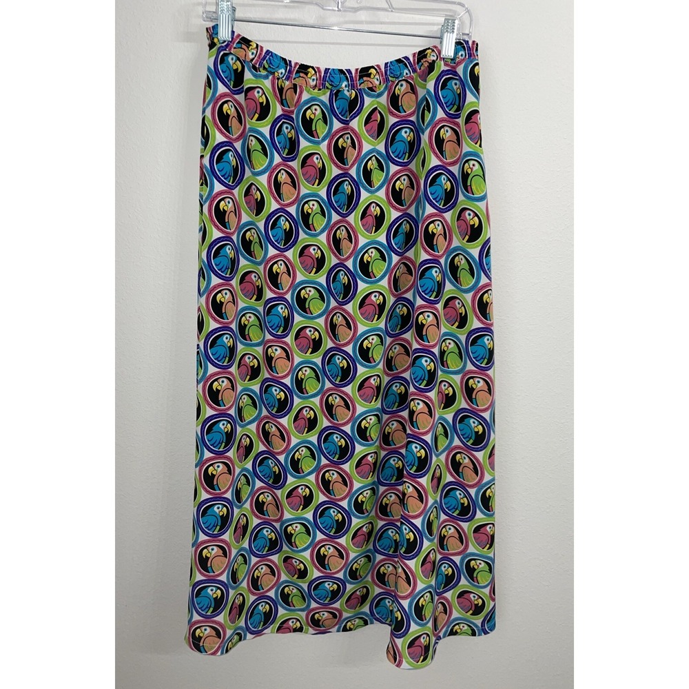 Bob Mackie Wearable Art Novelty Bird Parrot Print Maxi Skirt Size XL Elastic